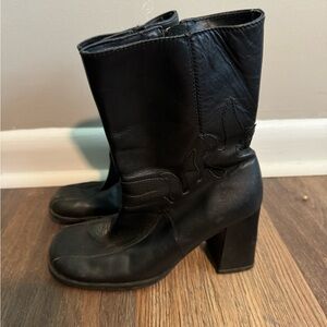 Harley Davidson Womens Black Leather Flame‎ Boots Size 7.5 Biker Goth Grunge